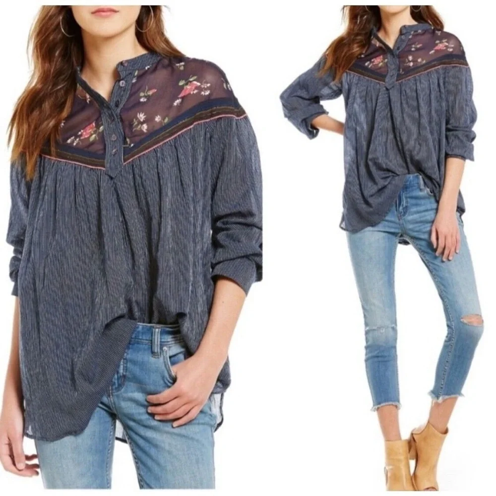 Free People Women’s Long Sleeve Floral Tunic Blouse Size Small